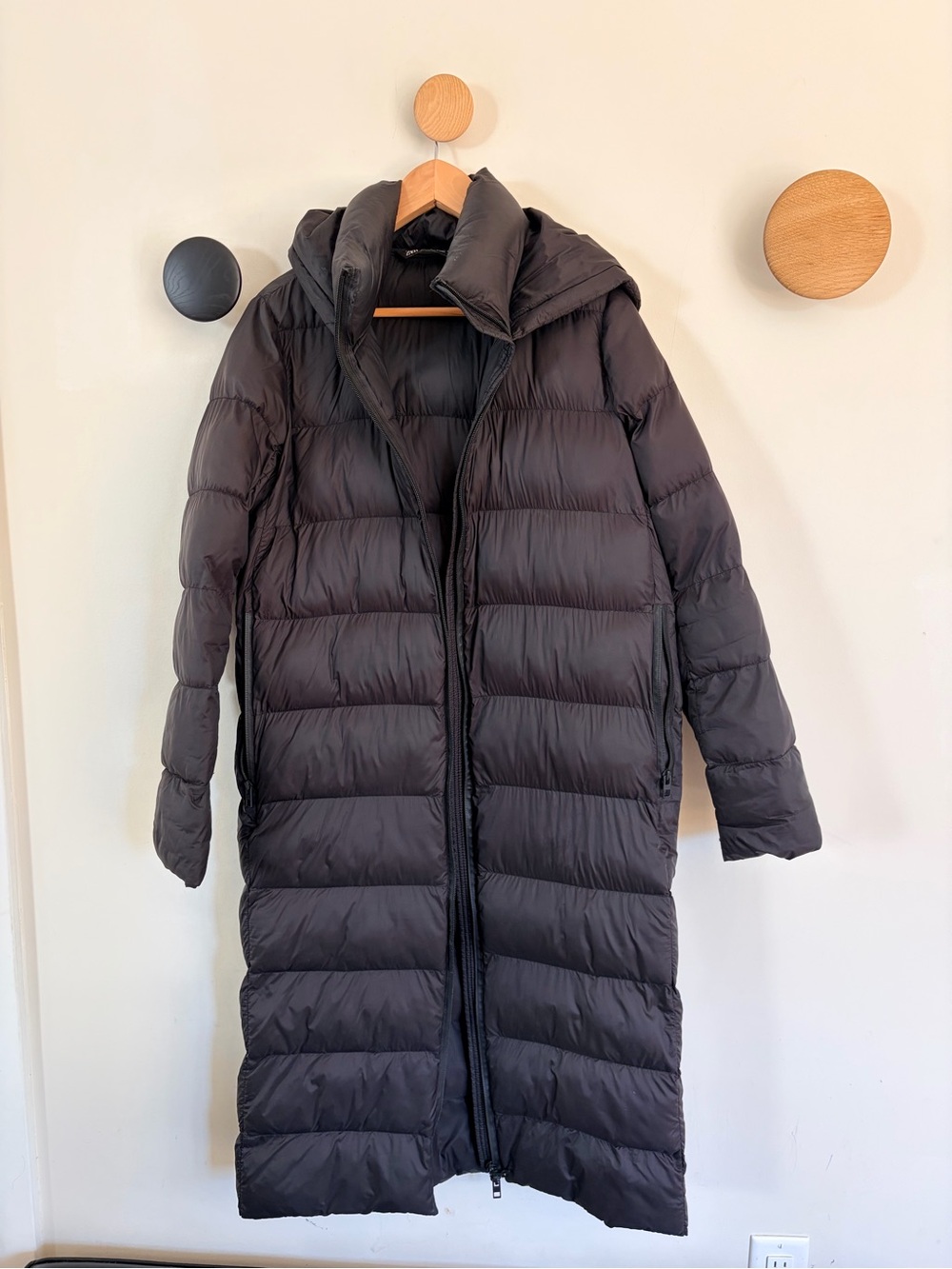 Zara Black Long Quilted Hooded Puffer Coat - water resistant